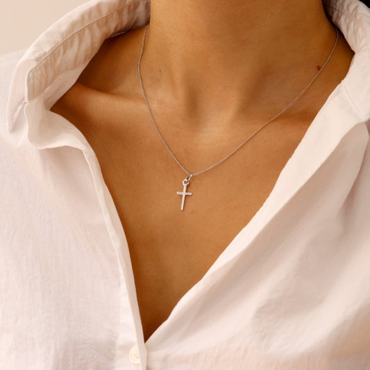 White Gold Medium Cross Necklace