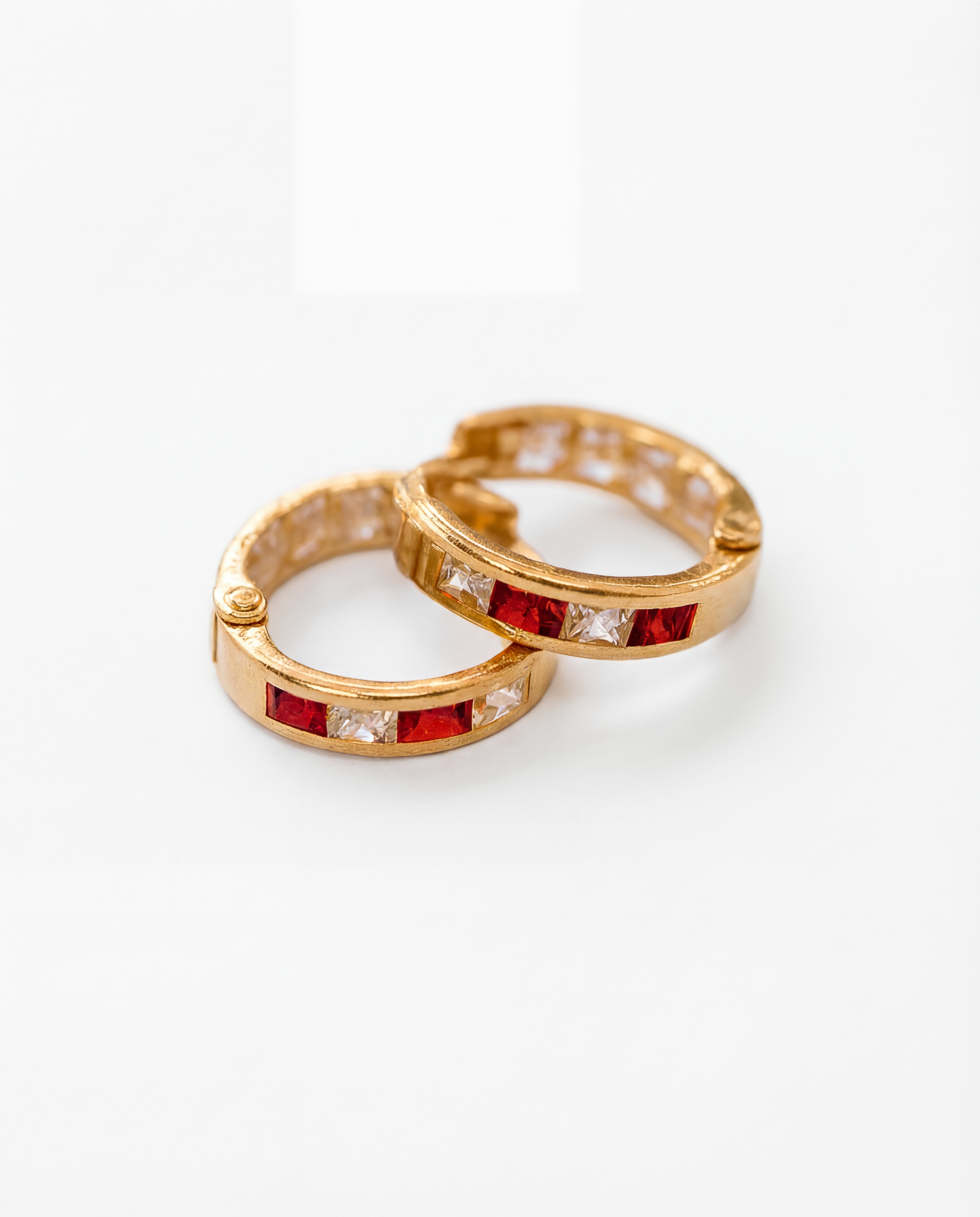 Red and White Huggie Earrings