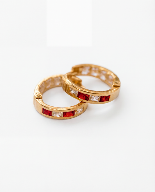 Red and White Huggie Earrings