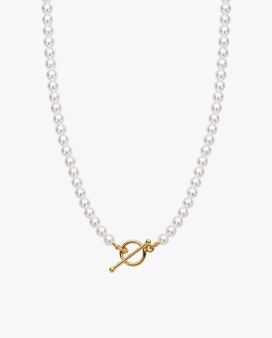 14k Gold Pearl T-Bar Necklace
