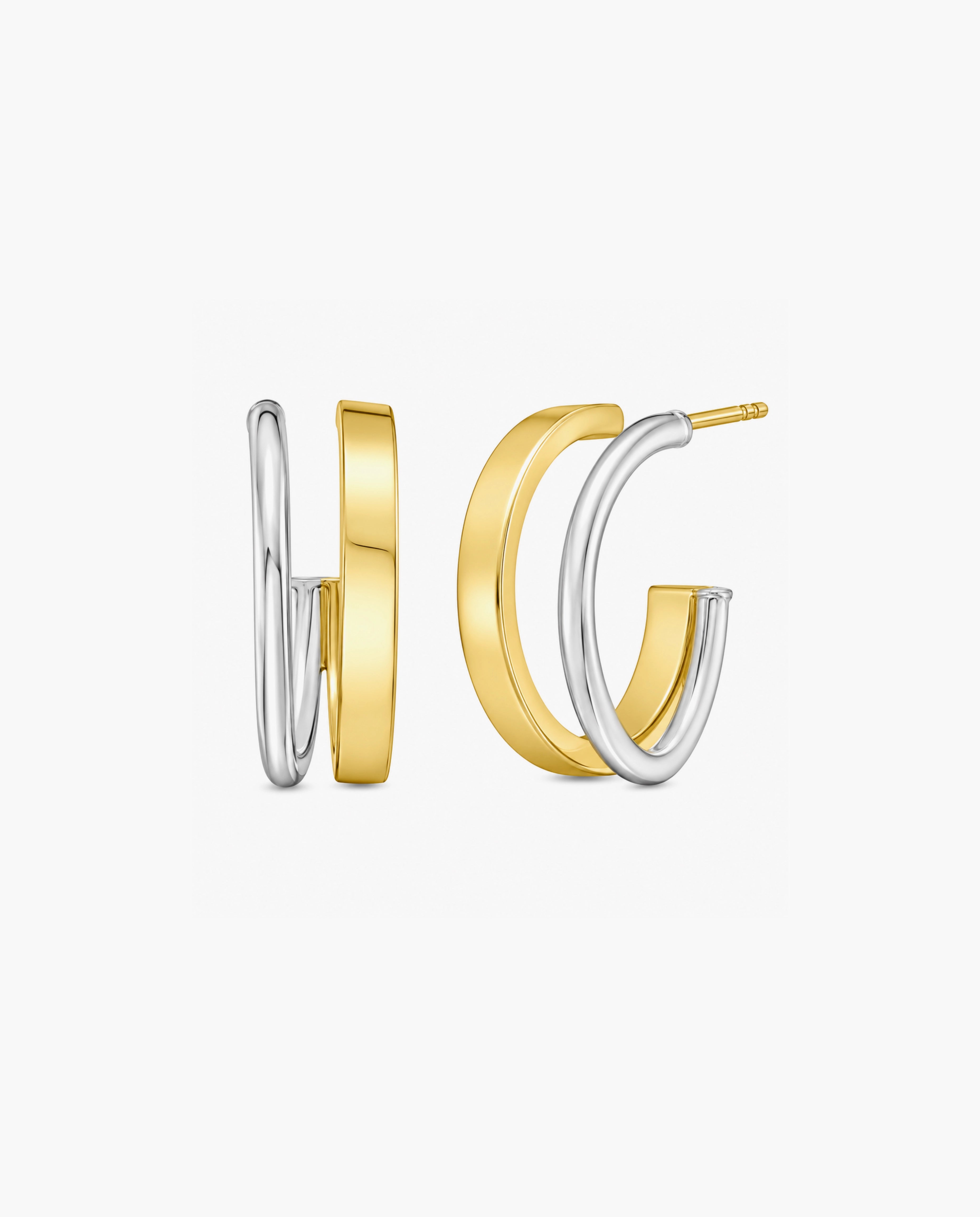 Sterling Silver & 18k Gold Round Split C-Hoop