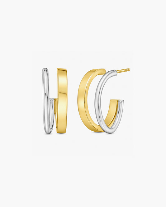 Sterling Silver & 18k Gold Round Split C-Hoop