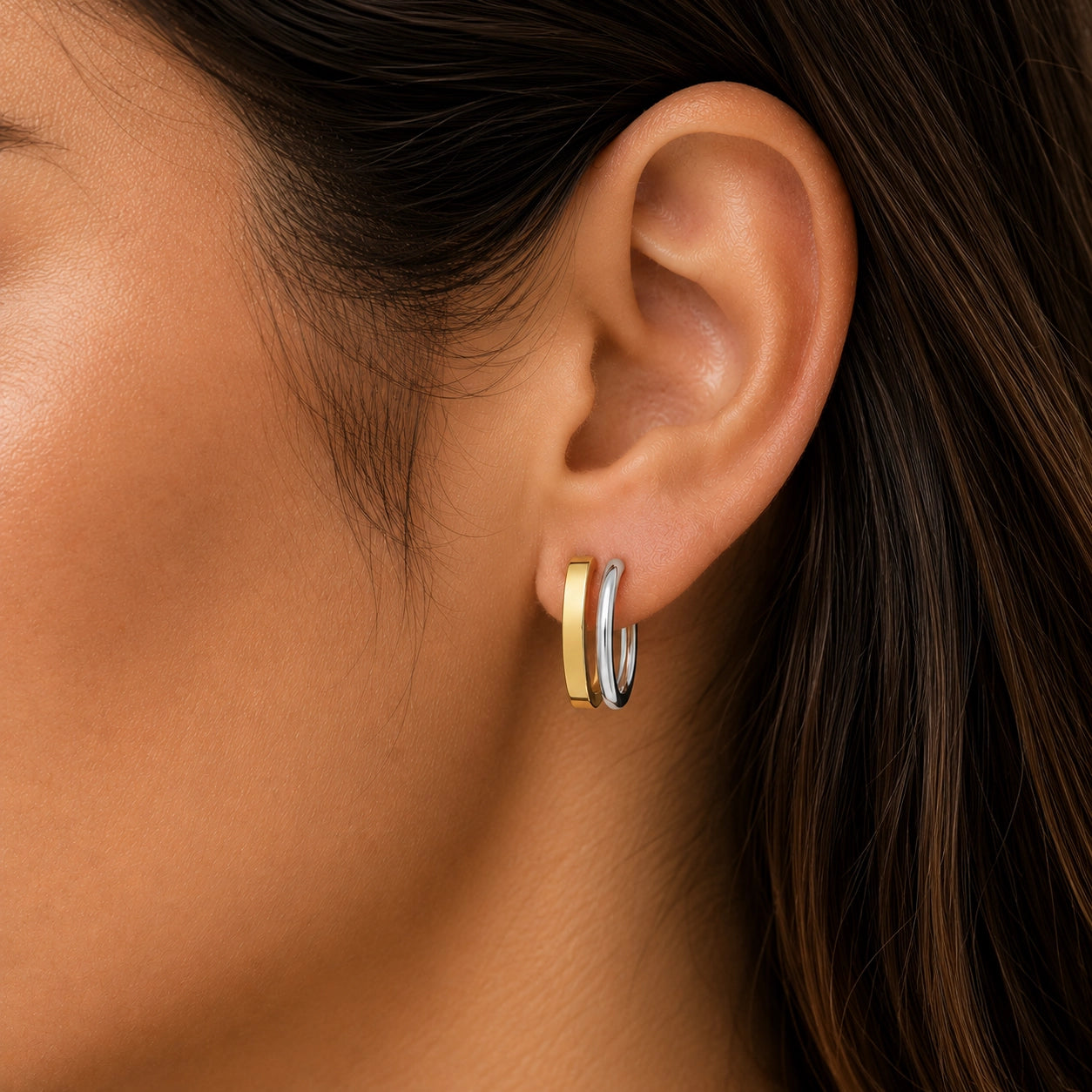 Sterling Silver & 18k Gold Round Split C-Hoop