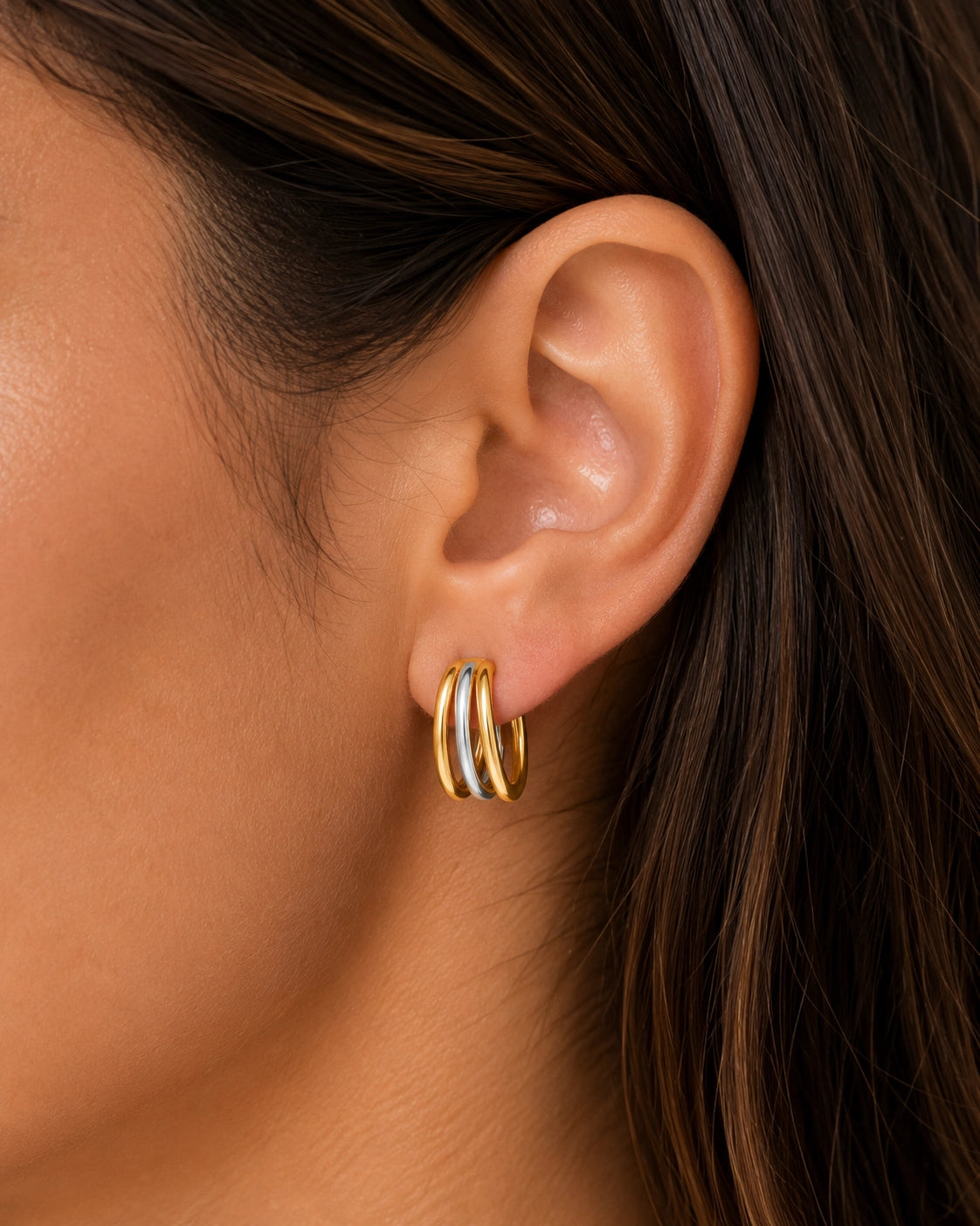 Sterling Silver & 18k Gold Triple Split C-Hoop