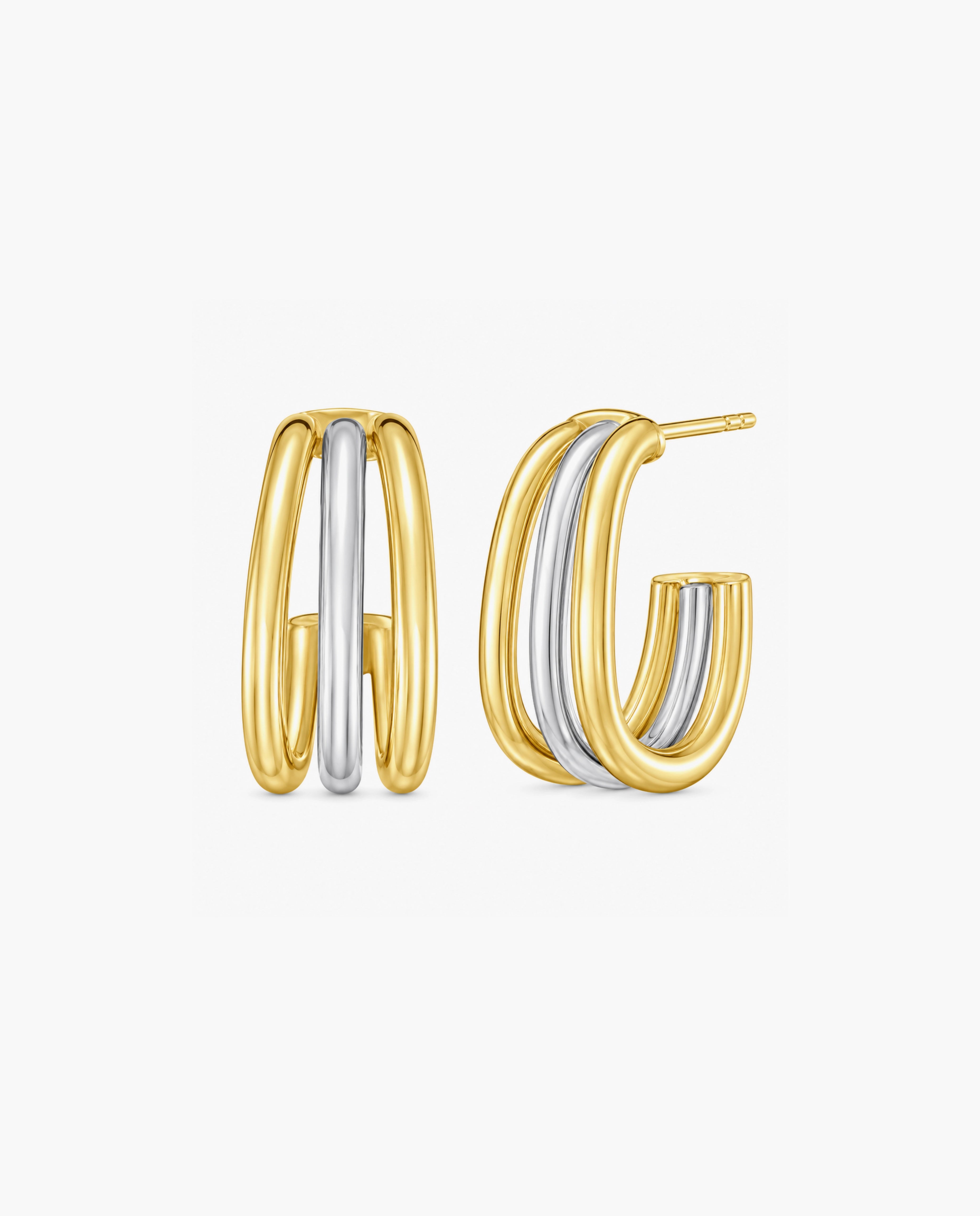 Sterling Silver & 18k Gold Triple Split C-Hoop
