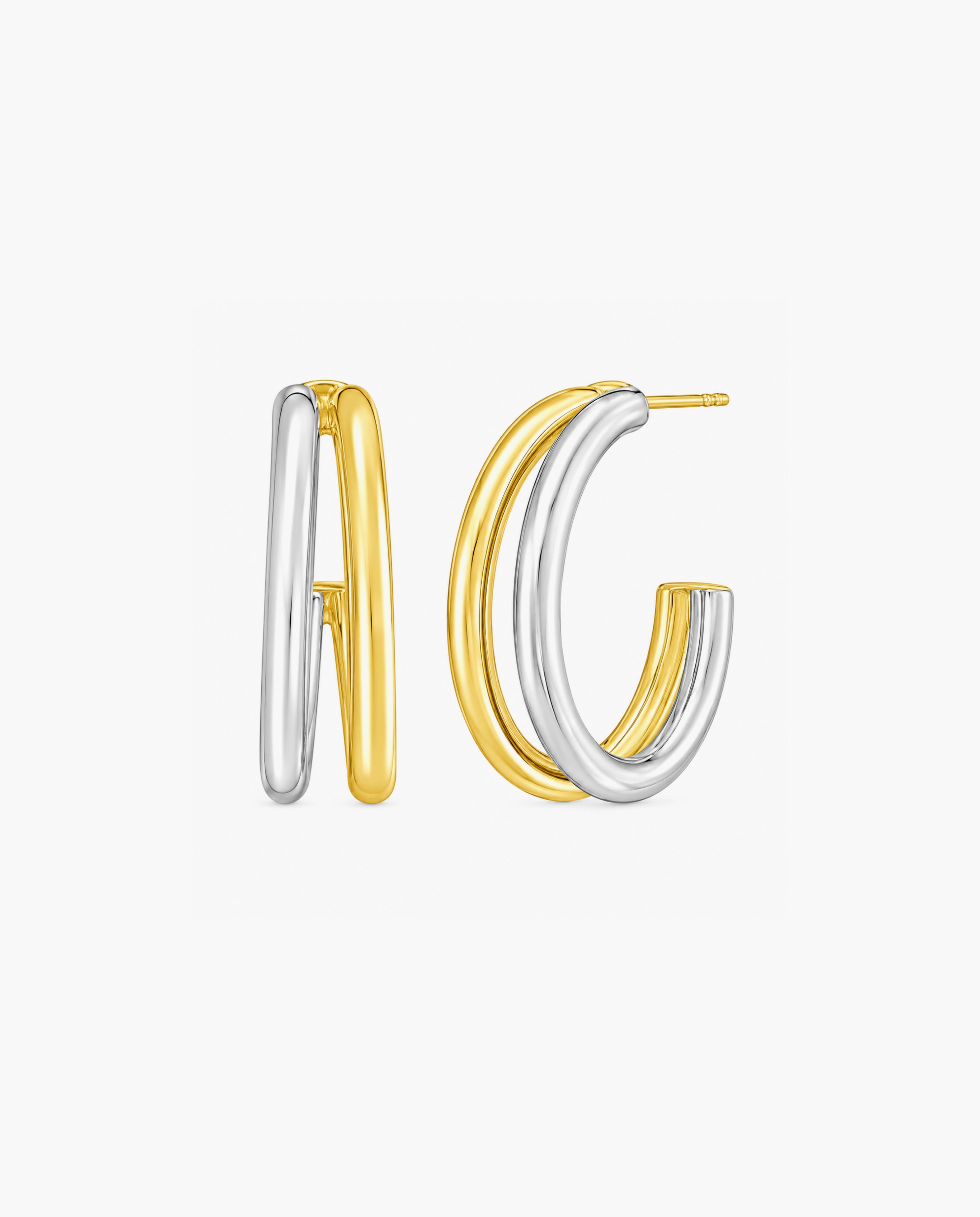 Sterling Silver & 18k Gold Oval Split C-Hoop