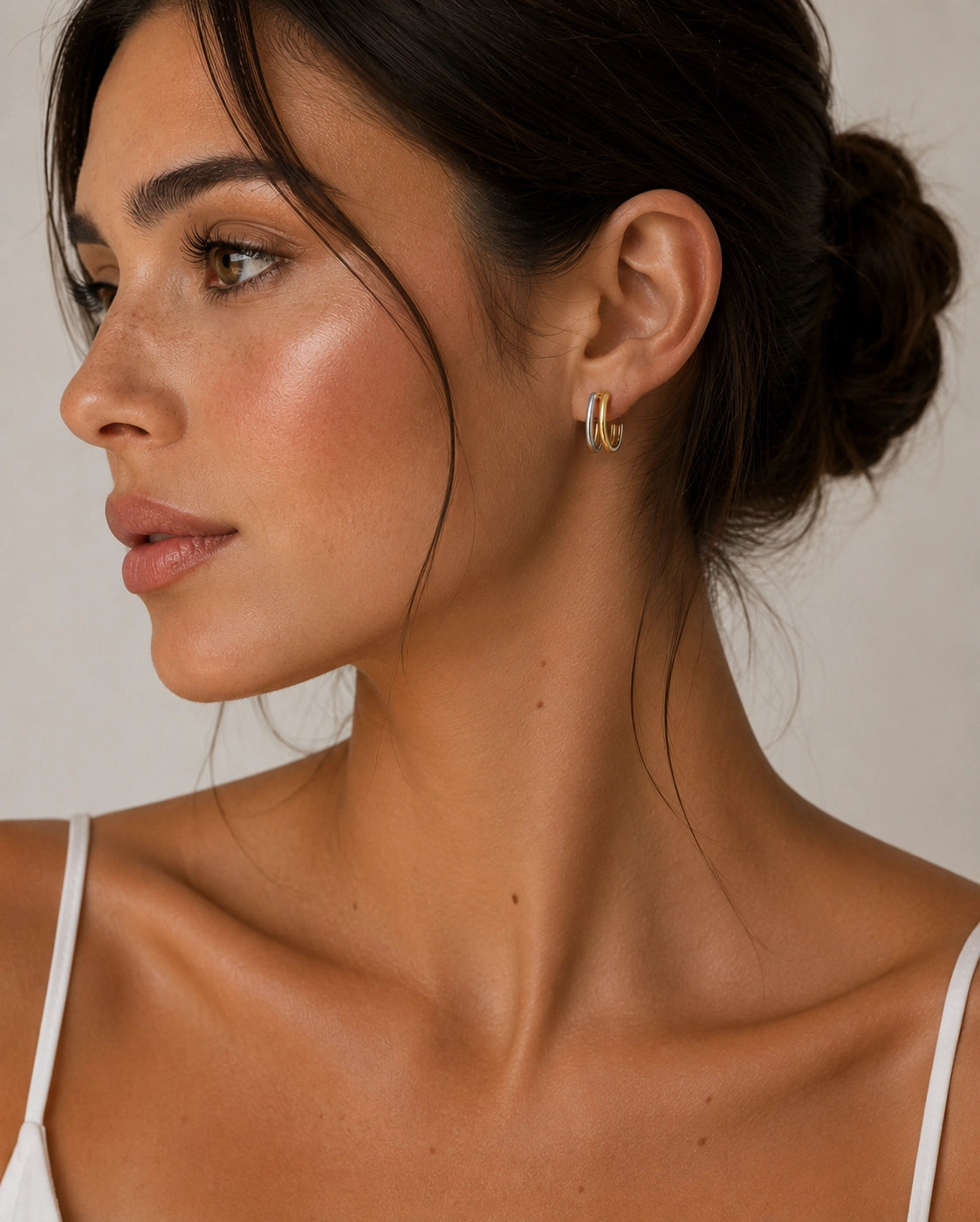 Sterling Silver & 18k Gold Oval Split C-Hoop