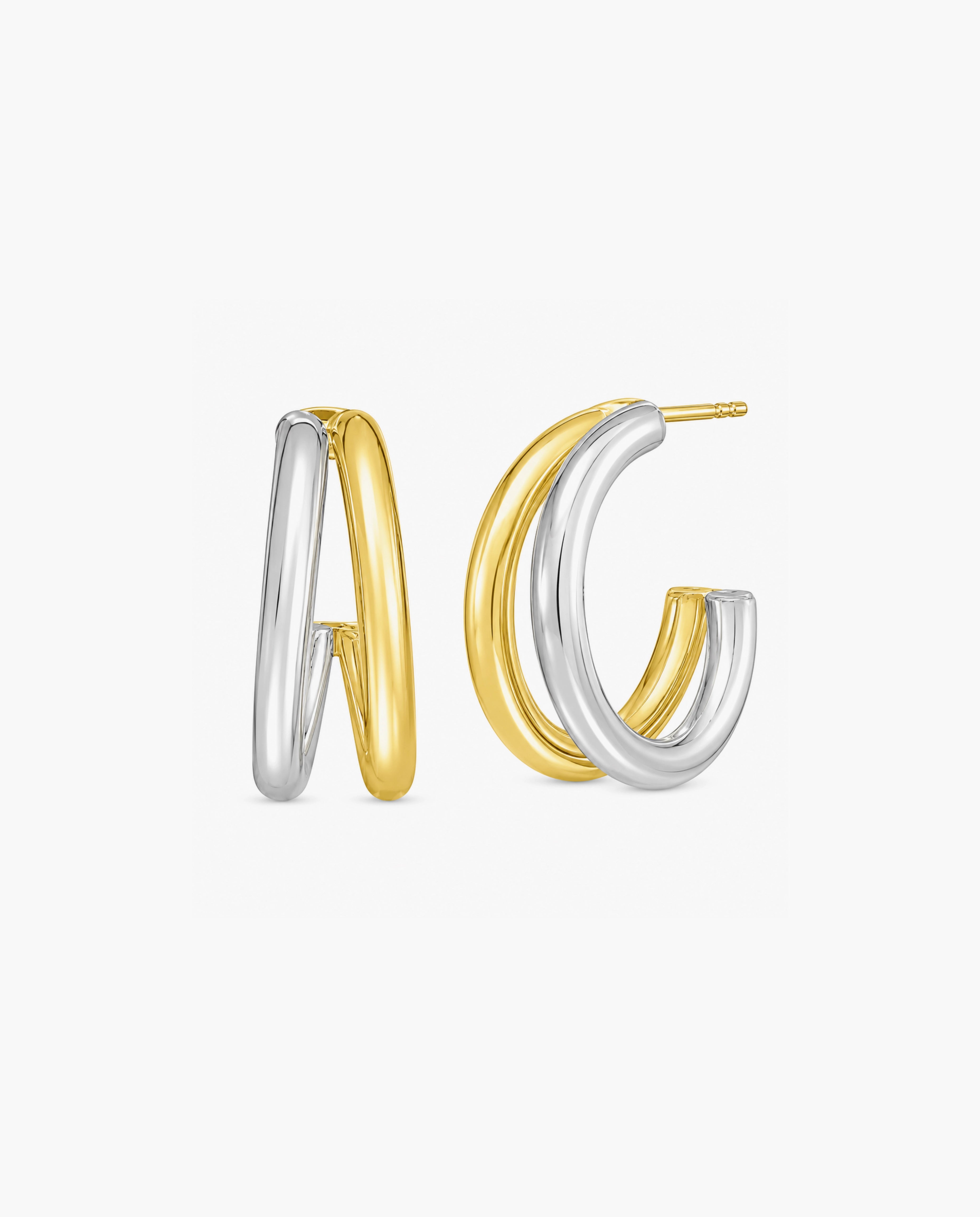 Sterling Silver & 18k Gold Round Split C-Hoop