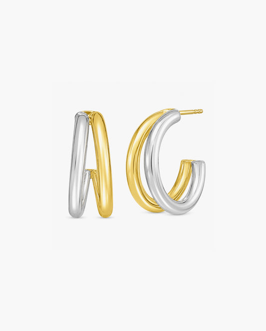Sterling Silver & 18k Gold Round Split C-Hoop