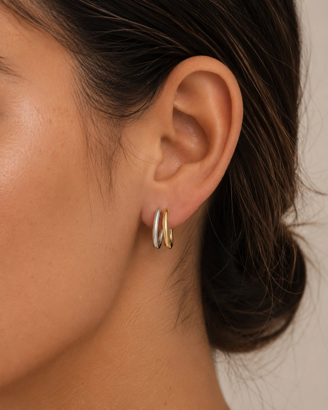 Sterling Silver & 18k Gold Round Split C-Hoop