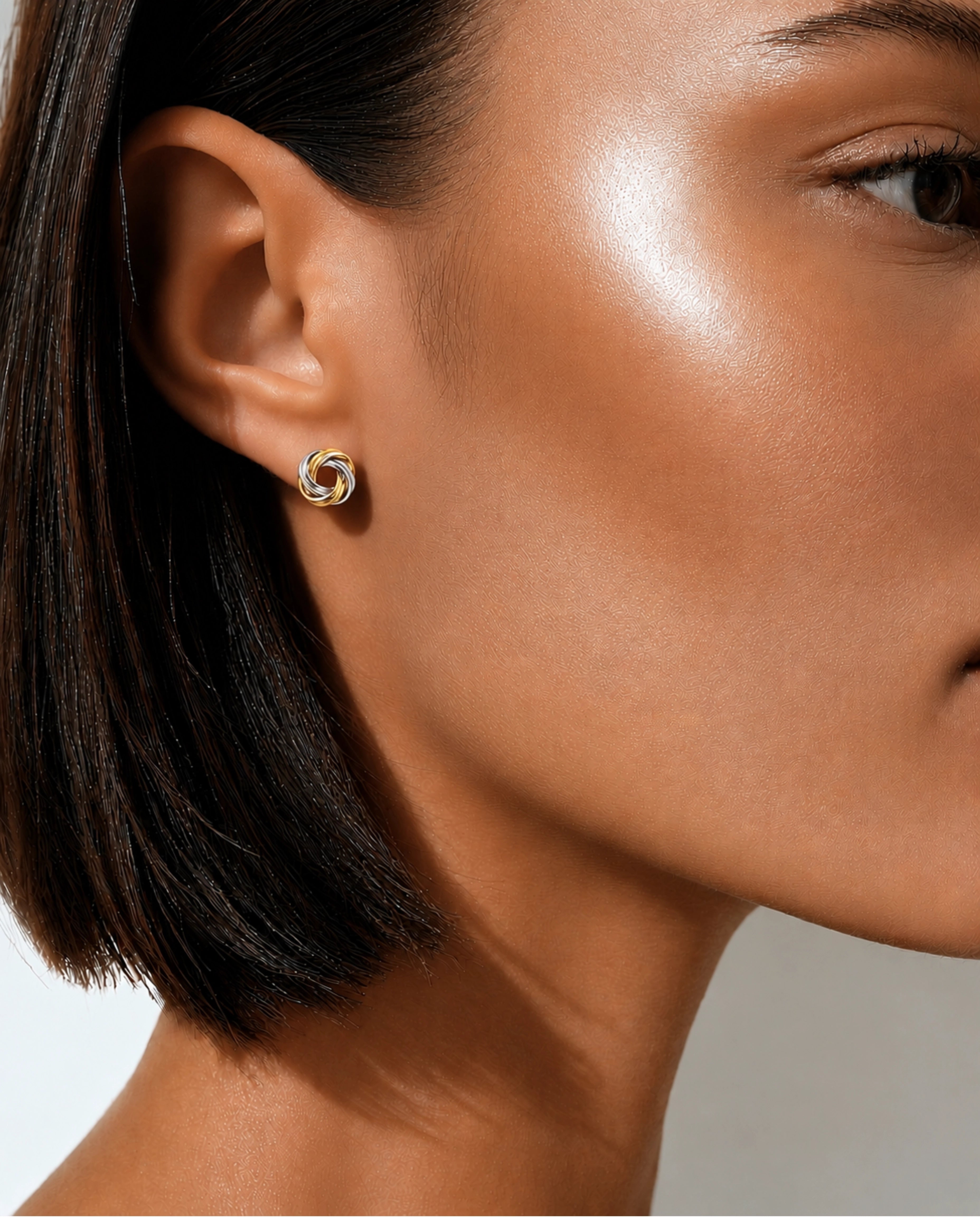 Two Tone Love Knot Stud Earring