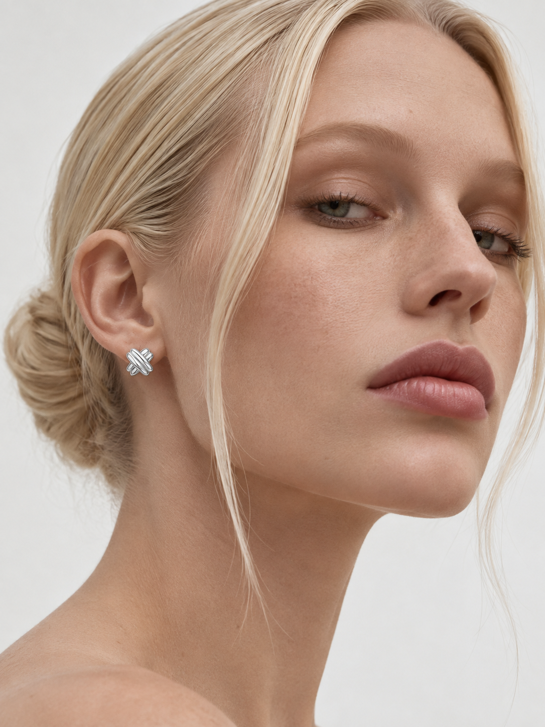 Silver Puffy Double X Earring