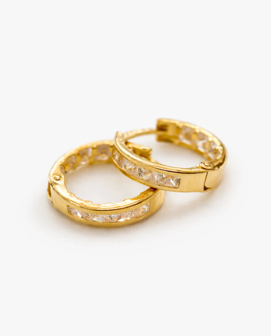 White and Gold Huggie Earrings