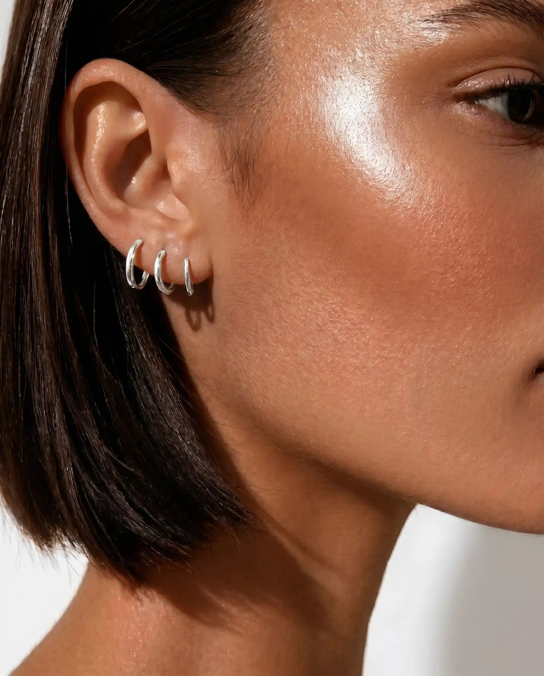 White Gold Tiny Huggie Hoop Earrings