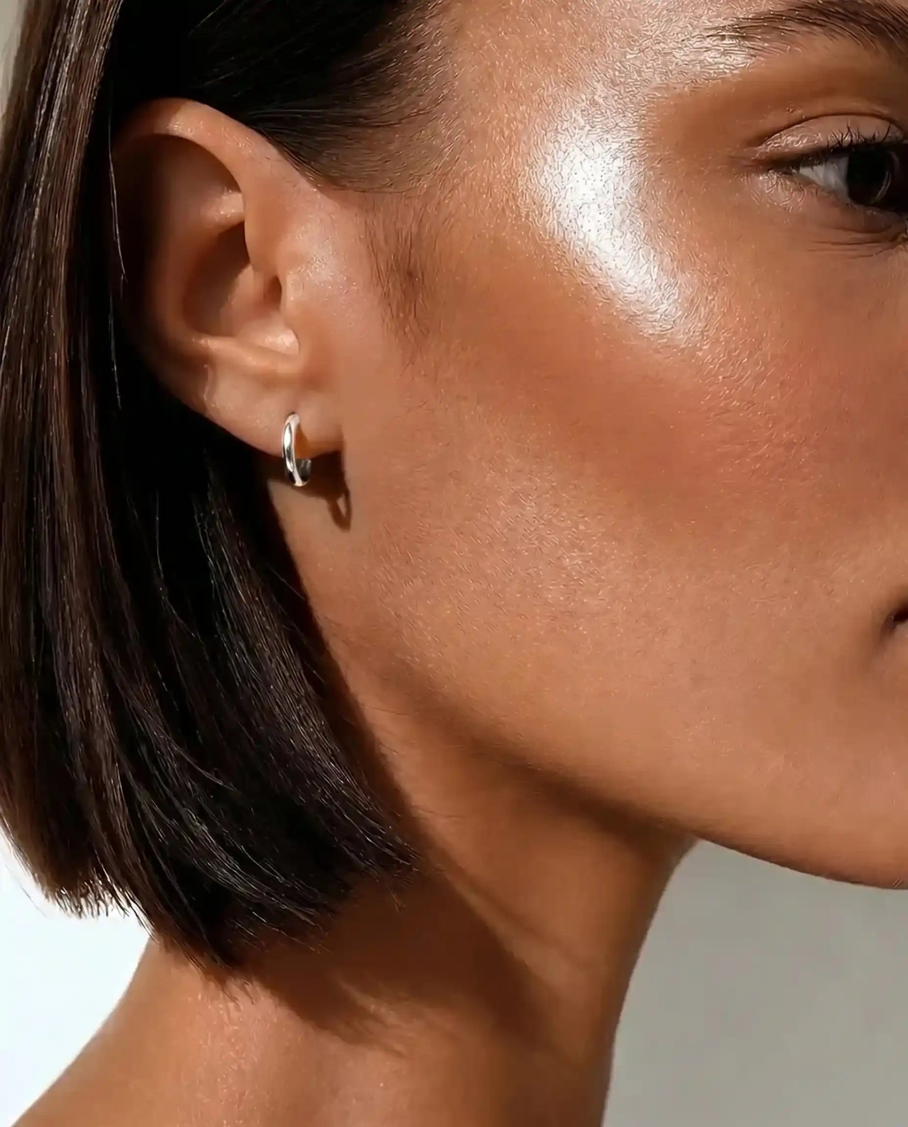 White Gold Tiny Huggie Hoop Earrings