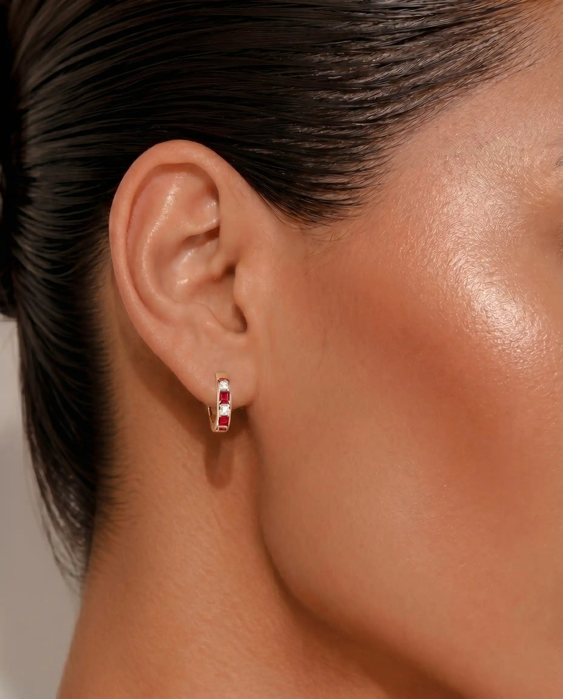 Red and White Huggie Earrings