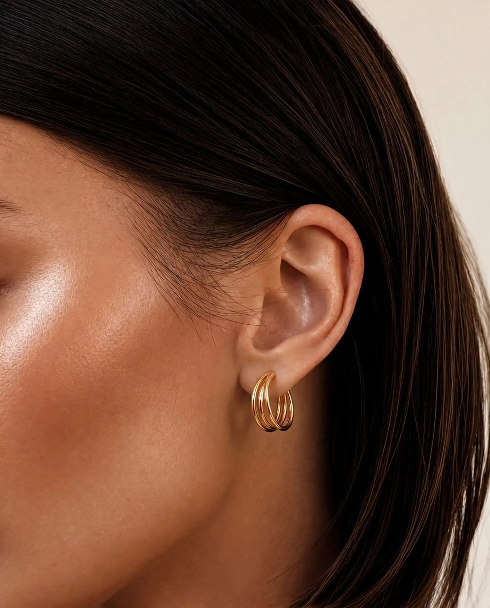 14K Triple Row C Hoop Earrings