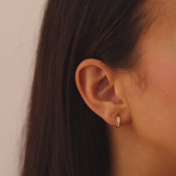 White and Gold Huggie Earrings