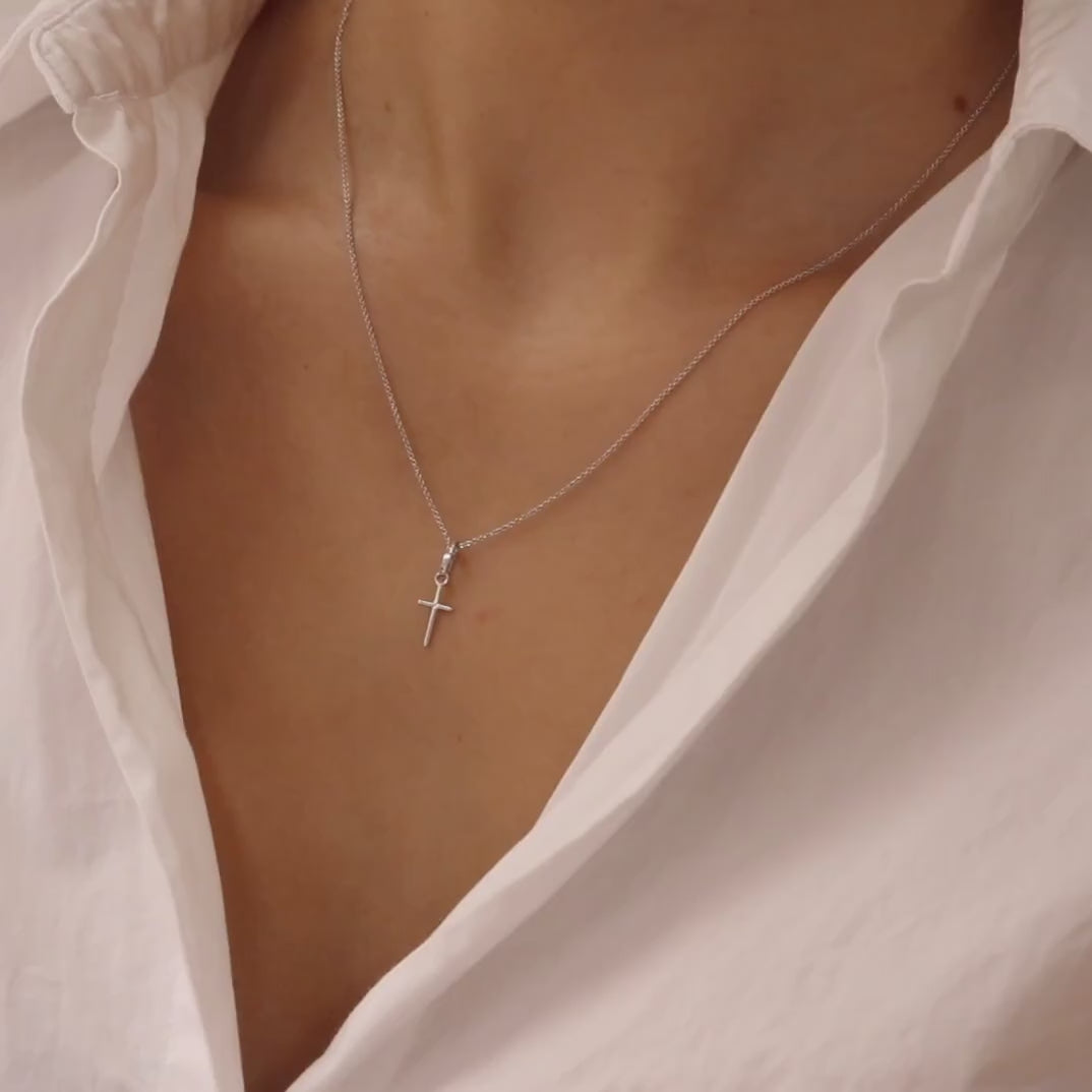 White Gold Small Cross Necklace