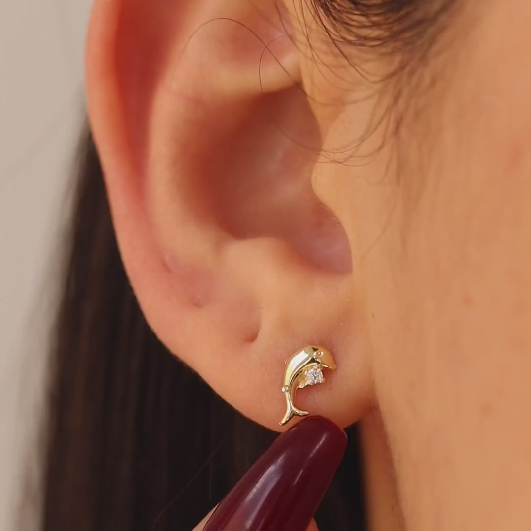 Dolphin CZ Stud Earrings