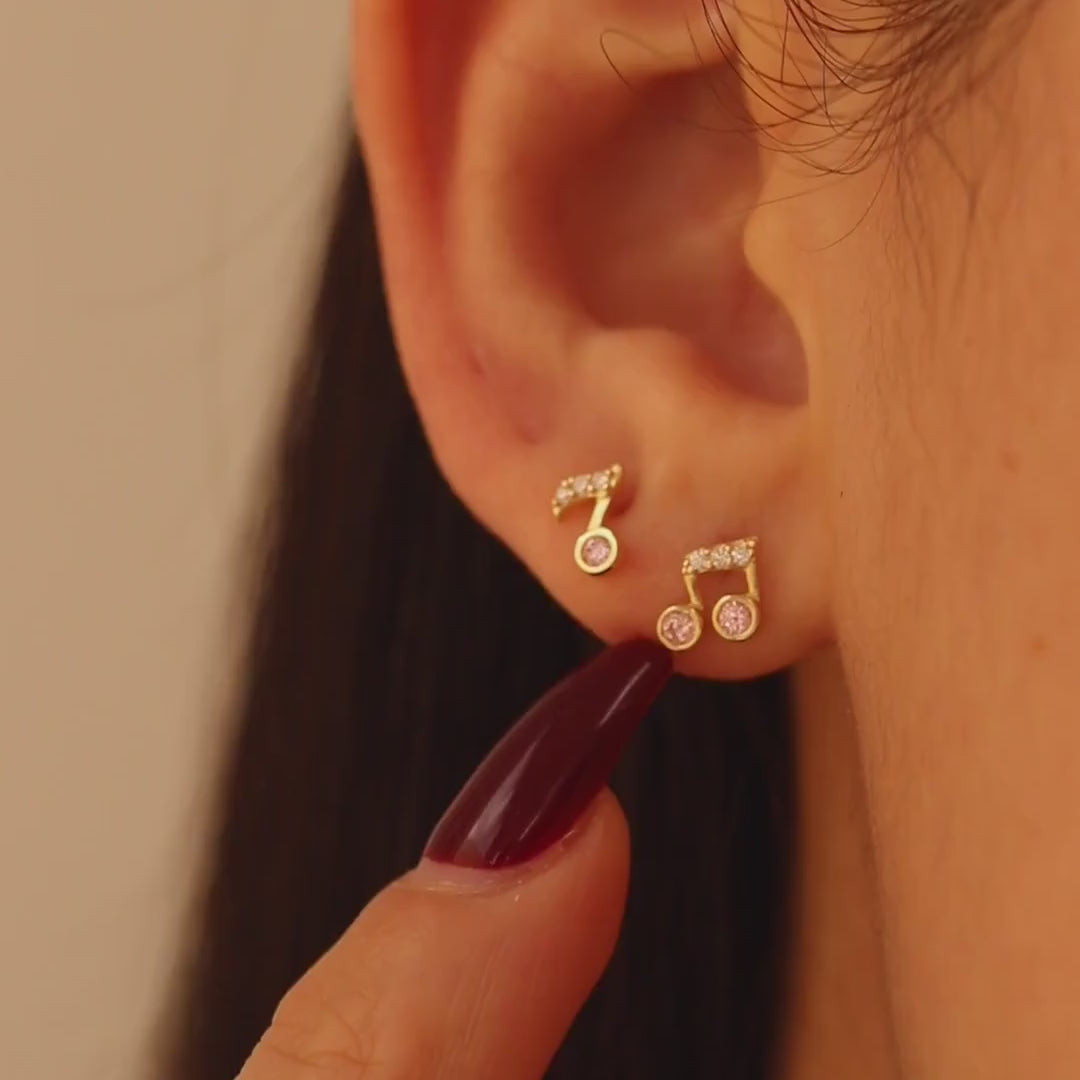 Music Note CZ Stud Earrings