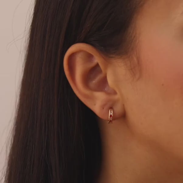 Red and White Huggie Earrings