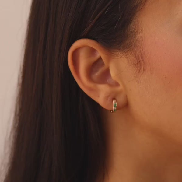 Green and White Huggie Earrings