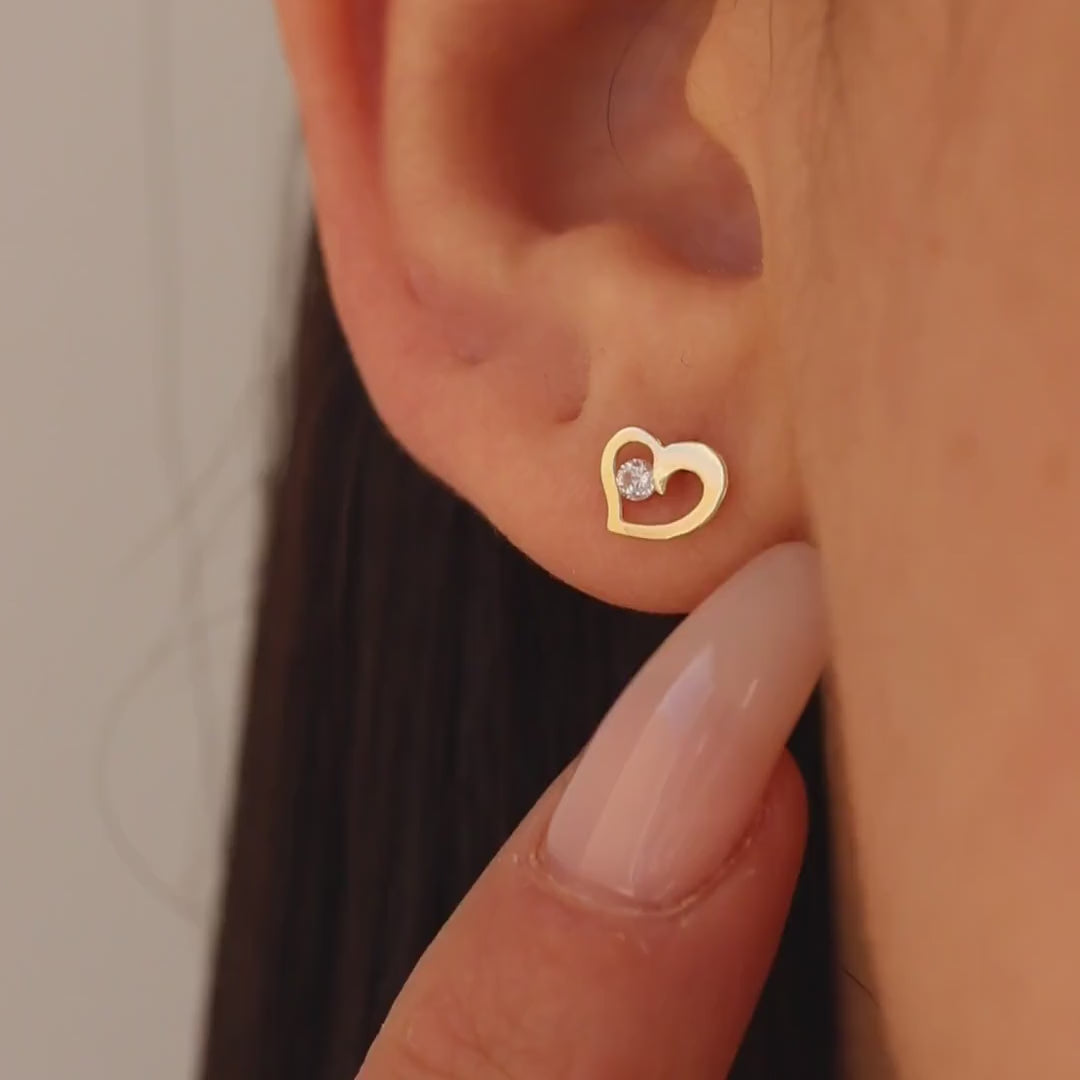 Heart CZ Stud Earrings