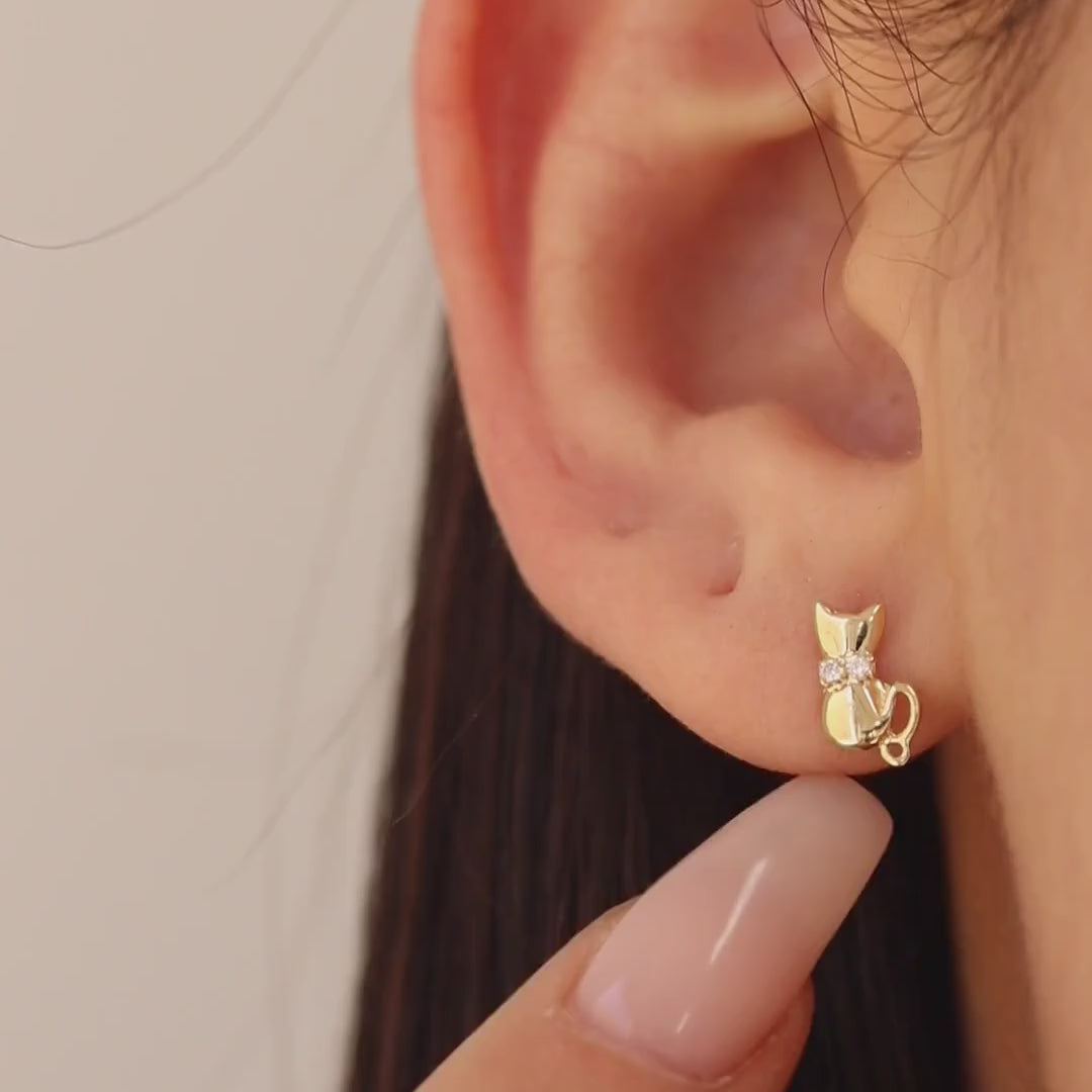 Cat CZ Stud Earrings