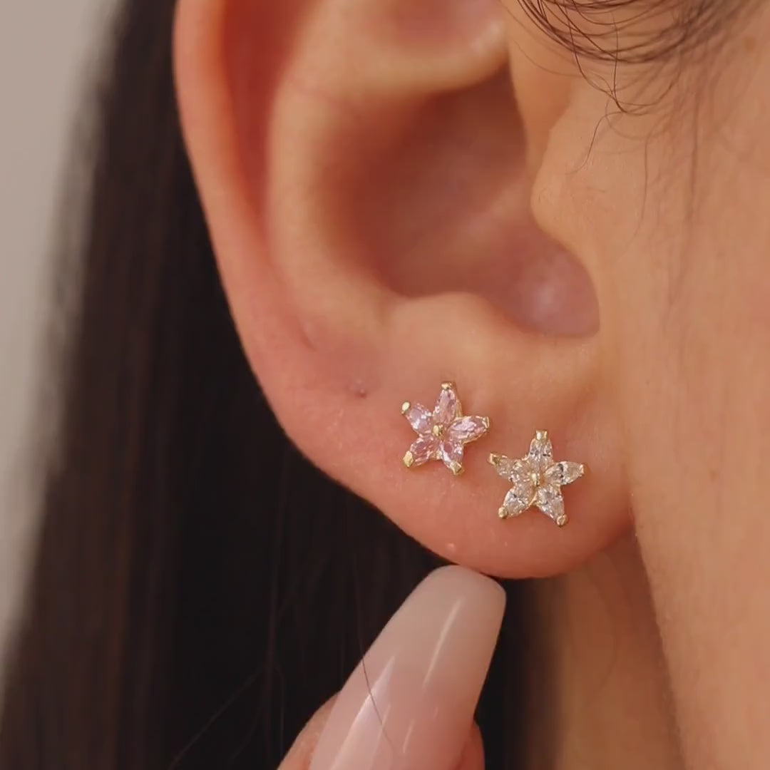 Flower CZ Outline Stud Earrings