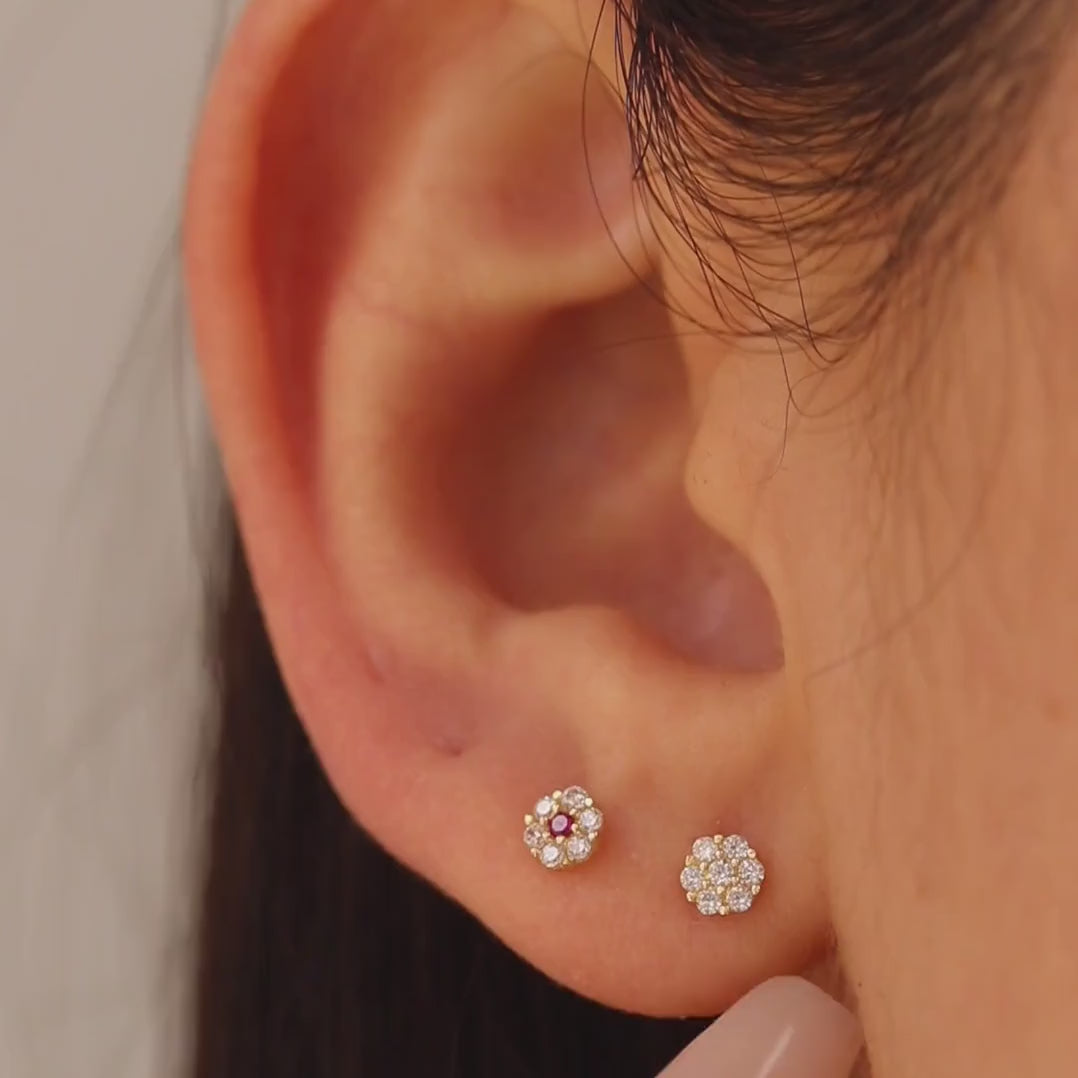 Flower CZ Center Stud Earrings