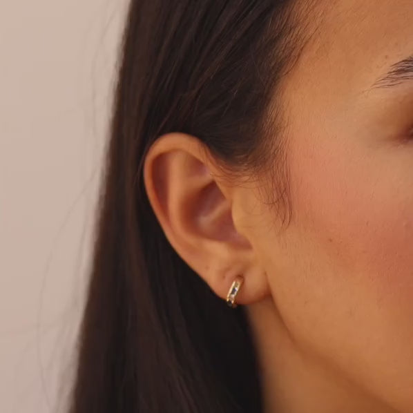 Blue and White Huggie Earrings