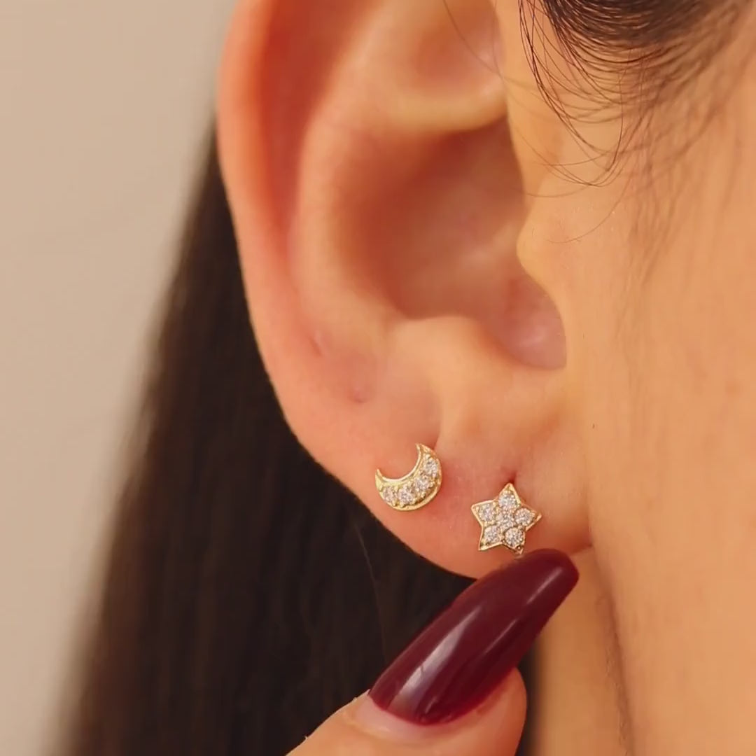 Star and Moon Stud Earrings