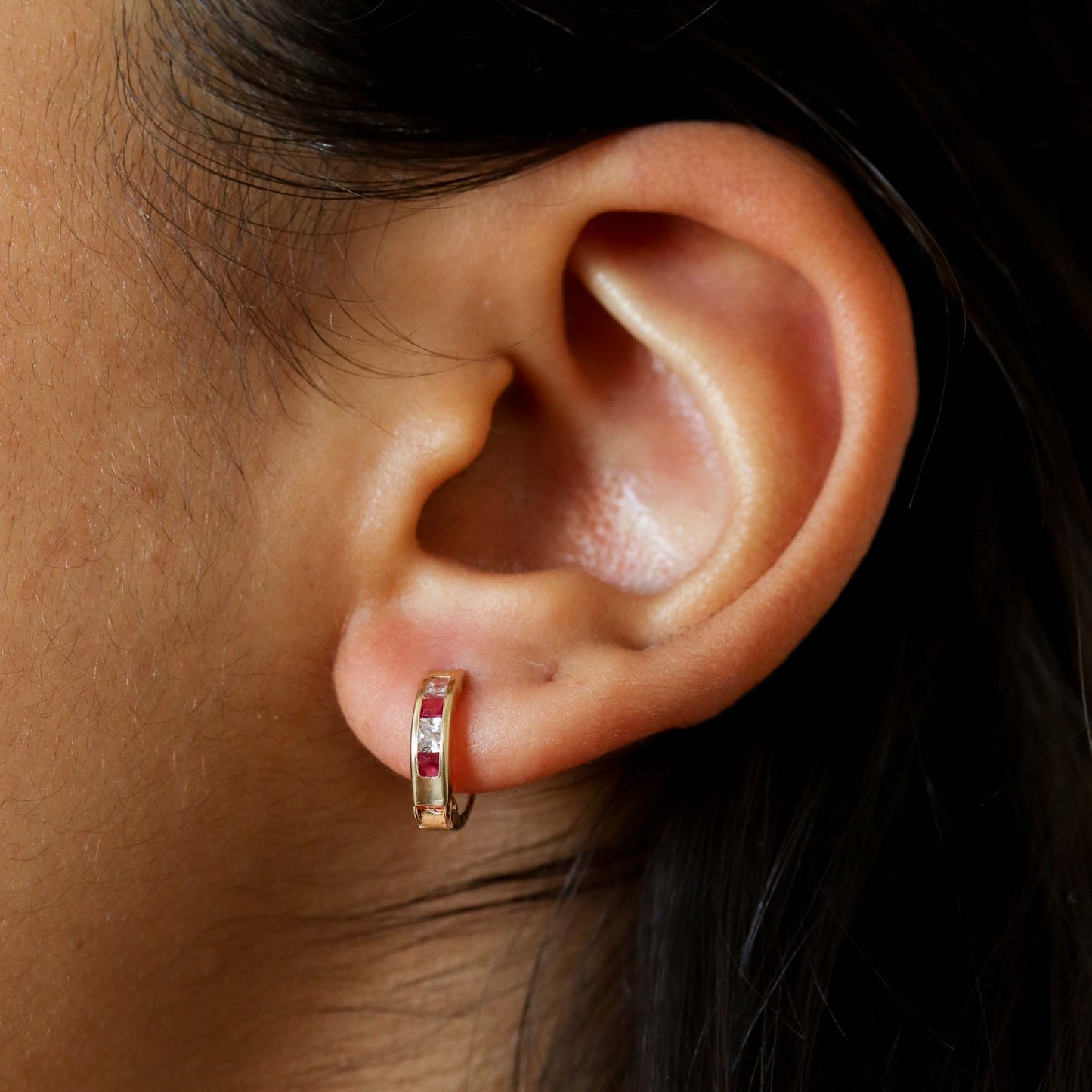 Pink Diamond Huggie Earrings